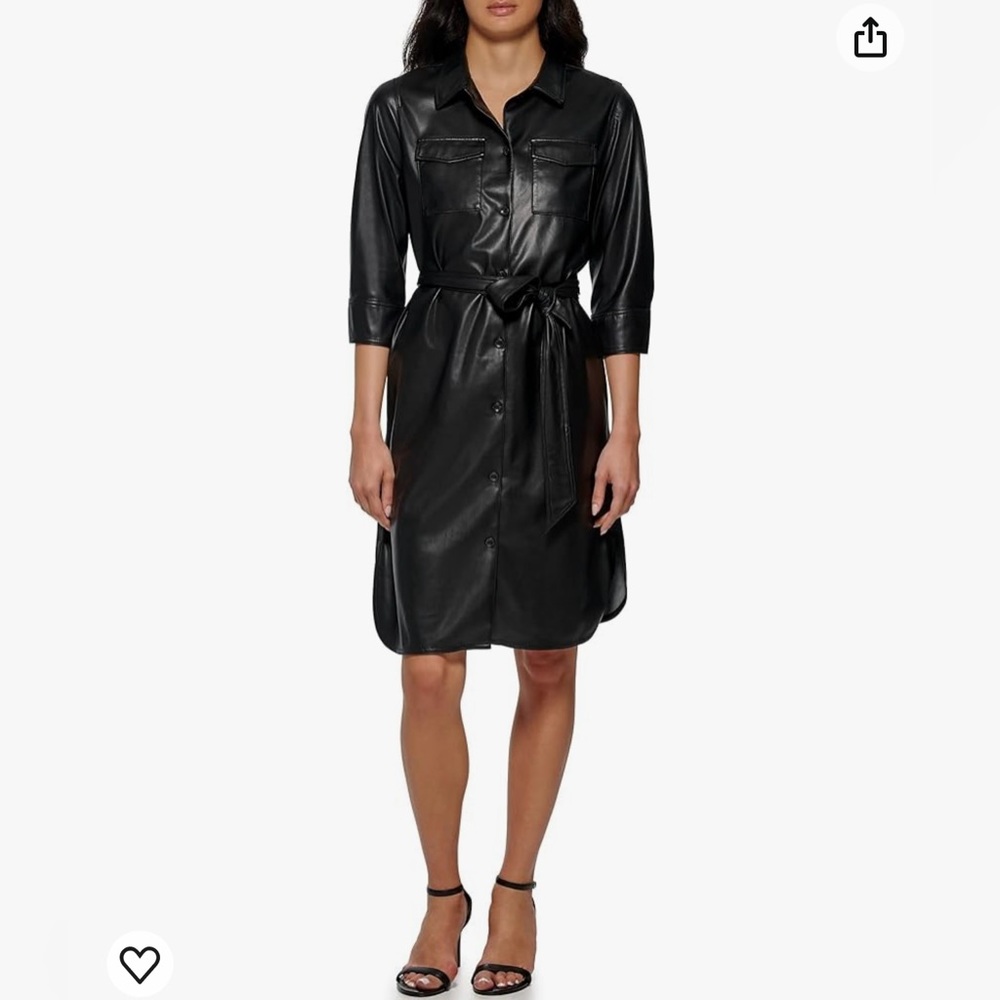 Calvin Klein Women's Modern Edgy Faux Leather Belted Dress